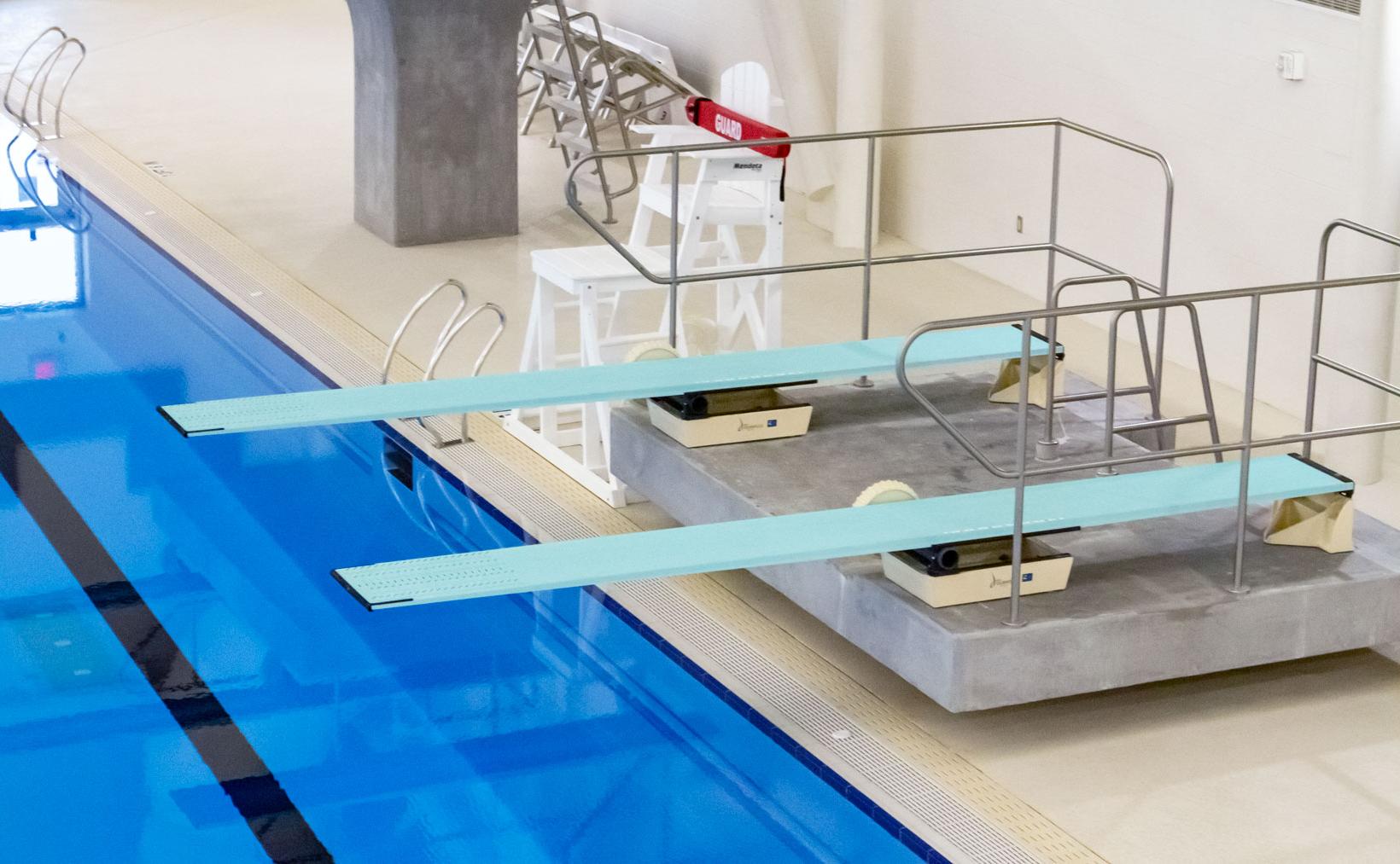 Two lower diving platforms leading to the diving pool